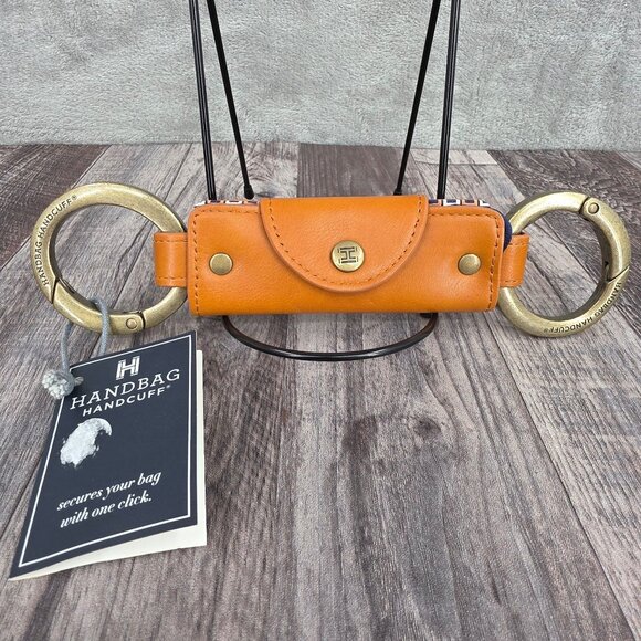 Handbag Handcuff Bag Restraint Security Cuff Strap Saddle Brown Faux Leather New - Picture 9 of 9